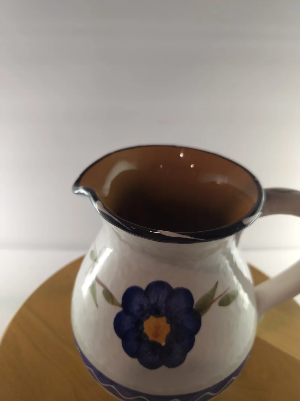 Hand-Painted Blue Floral Ceramic Pitcher